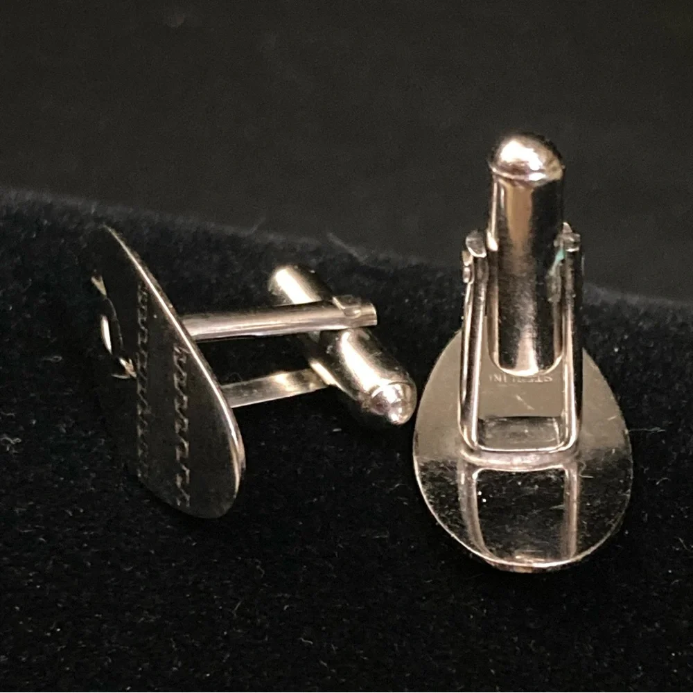 Sterling silver oval etched diamond cut MCM cuff links